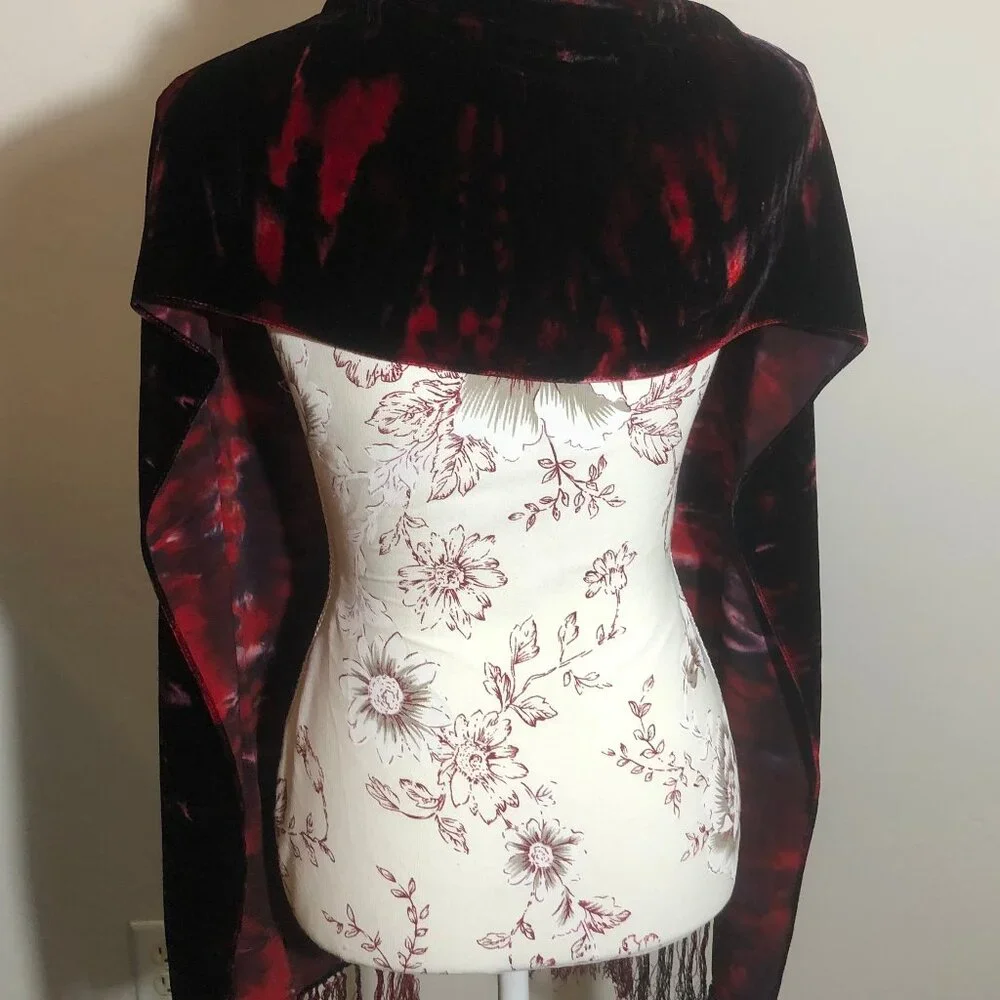 🖤 Crimson & Black Velvet Scarf – Silk Blend | Boutique Evening Luxe